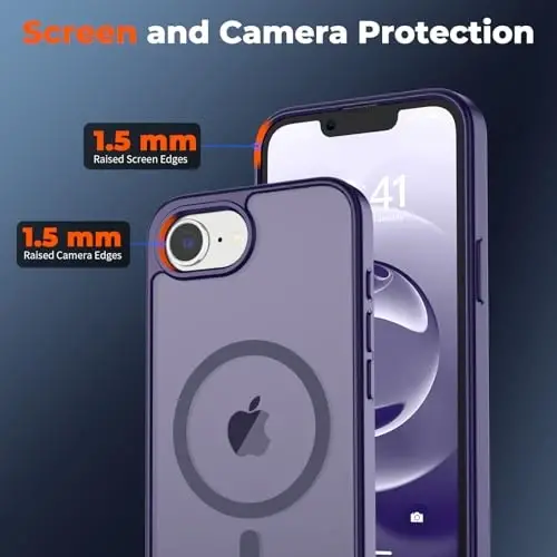 zapica Magnetic for iPhone 16e Case, [Compatible with MagSafe] [Military Grade Drop Protection] Translucent Matte Shockproof Anti-Scratch Phone Case, Dark Purple - 4