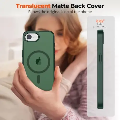 zapica Magnetic for iPhone 16e Case, [Compatible with MagSafe] [Military Grade Drop Protection] Translucent Matte Shockproof Anti-Scratch Phone Case, Forest Green - 3