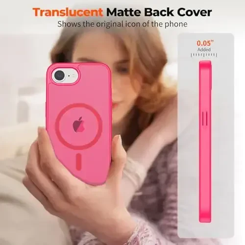 zapica Magnetic for iPhone 16e Case, [Compatible with MagSafe] [Military Grade Drop Protection] Translucent Matte Shockproof Anti-Scratch Phone Case, Hot Pink - 3
