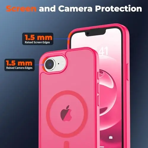 zapica Magnetic for iPhone 16e Case, [Compatible with MagSafe] [Military Grade Drop Protection] Translucent Matte Shockproof Anti-Scratch Phone Case, Hot Pink - 4