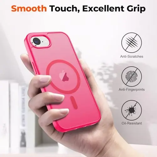 zapica Magnetic for iPhone 16e Case, [Compatible with MagSafe] [Military Grade Drop Protection] Translucent Matte Shockproof Anti-Scratch Phone Case, Hot Pink - 5