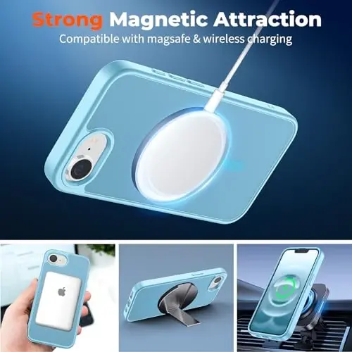 zapica Magnetic for iPhone 16e Case, [Compatible with MagSafe] [Military Grade Drop Protection] Translucent Matte Shockproof Anti-Scratch Phone Case, Light Blue - 2