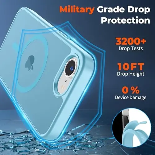 zapica Magnetic for iPhone 16e Case, [Compatible with MagSafe] [Military Grade Drop Protection] Translucent Matte Shockproof Anti-Scratch Phone Case, Light Blue - 3