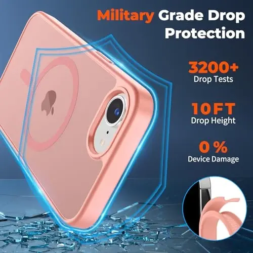 zapica Magnetic for iPhone 16e Case, [Compatible with MagSafe] [Military Grade Drop Protection] Translucent Matte Shockproof Anti-Scratch Phone Case, Light Pink - 3