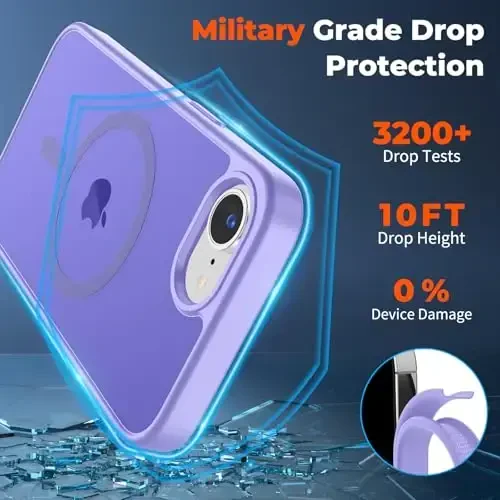 zapica Magnetic for iPhone 16e Case, [Compatible with MagSafe] [Military Grade Drop Protection] Translucent Matte Shockproof Anti-Scratch Phone Case, Light Purple - 5
