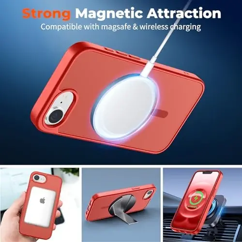 zapica Magnetic for iPhone 16e Case, [Compatible with MagSafe] [Military Grade Drop Protection] Translucent Matte Shockproof Anti-Scratch Phone Case, Red - 2