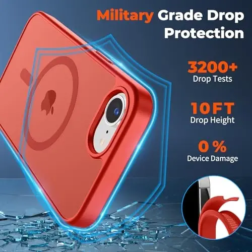 zapica Magnetic for iPhone 16e Case, [Compatible with MagSafe] [Military Grade Drop Protection] Translucent Matte Shockproof Anti-Scratch Phone Case, Red - 3