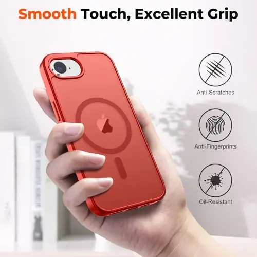 zapica Magnetic for iPhone 16e Case, [Compatible with MagSafe] [Military Grade Drop Protection] Translucent Matte Shockproof Anti-Scratch Phone Case, Red - 5