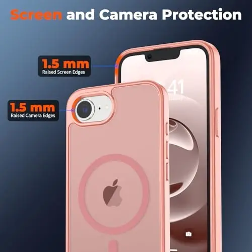 zapica Magnetic for iPhone 16e Case, [MagSafe bilan mos] [Harbiy darajadagi tushishdan himoya] Translusent mat zarbga chidamli tirnalishga qarshi telefon qutisi, och pushti - 4