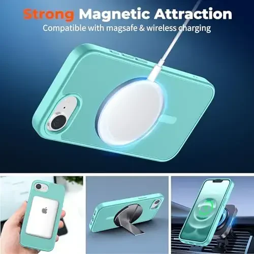 zapica Magnetic for iPhone 16e Case, [MagSafe bilan mos] [Harbiy darajadagi tushishdan himoya] Yarim shaffof mato zarbga qarshi tirnalishga qarshi telefon qutisi, ko'k yashil - 2