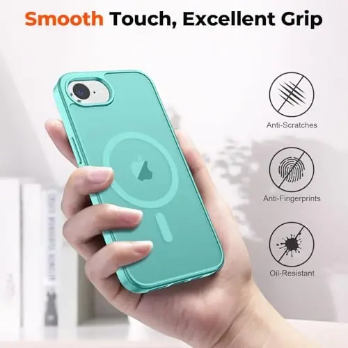 zapica Magnetic for iPhone 16e Case, [MagSafe bilan mos] [Harbiy darajadagi tushishdan himoya] Yarim shaffof mato zarbga qarshi tirnalishga qarshi telefon qutisi, ko'k yashil - 5