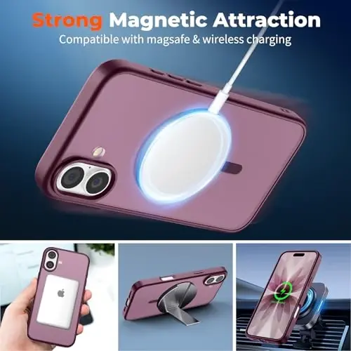 zapica Magnetic for iPhone 17 Case, [Compatible with MagSafe] [with 1 Tempered Glass Screen Protector] Translucent Matte Shockproof Anti-Scratch Phone Cover, Wine Red - 3