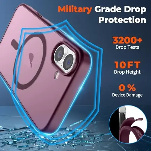 zapica Magnetic for iPhone 17 Case, [Compatible with MagSafe] [with 1 Tempered Glass Screen Protector] Translucent Matte Shockproof Anti-Scratch Phone Cover, Wine Red - 4