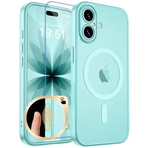 zapica Magnetic for iPhone 17 Case, Upgraded [Camera Control Button] [Full Camera Protection] [with 1 Screen Protector] Translucent Matte Shockproof Protective Phone Cover, Aqua Green 