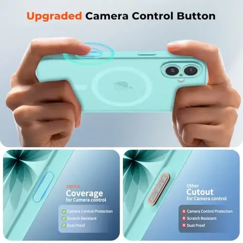 zapica Magnetic for iPhone 17 Case, Upgraded [Camera Control Button] [Full Camera Protection] [with 1 Screen Protector] Translucent Matte Shockproof Protective Phone Cover, Aqua Green - 4