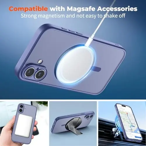 zapica Magnetic for iPhone 17 Case, Upgraded [Camera Control Button] [Full Camera Protection] [with 1 Screen Protector] Translucent Matte Shockproof Protective Phone Cover, Blue Gray - 3