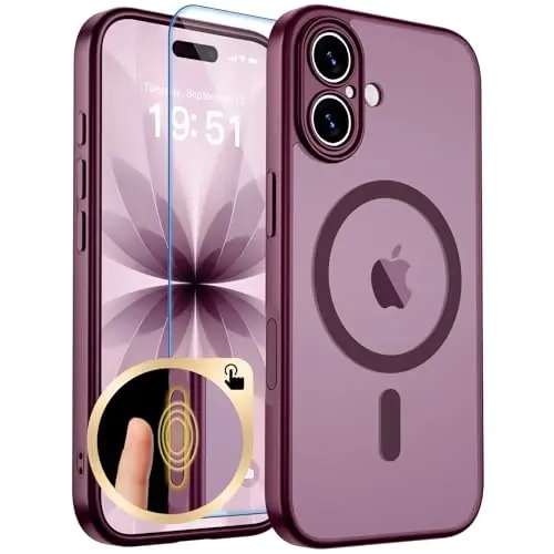 zapica Magnetic for iPhone 17 Case, Upgraded [Camera Control Button] [Full Camera Protection] [with 1 Screen Protector] Translucent Matte Shockproof Protective Phone Cover, Burgundy 