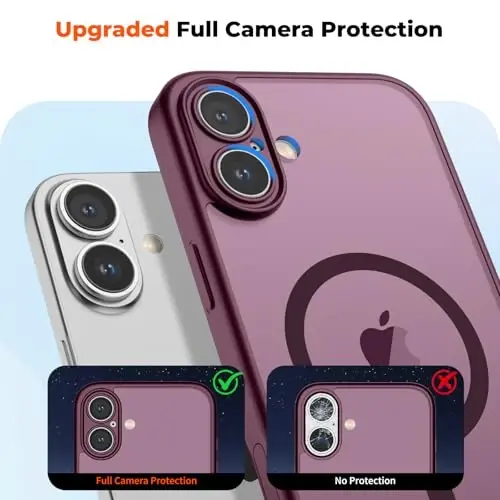 zapica Magnetic for iPhone 17 Case, Upgraded [Camera Control Button] [Full Camera Protection] [with 1 Screen Protector] Translucent Matte Shockproof Protective Phone Cover, Burgundy - 5