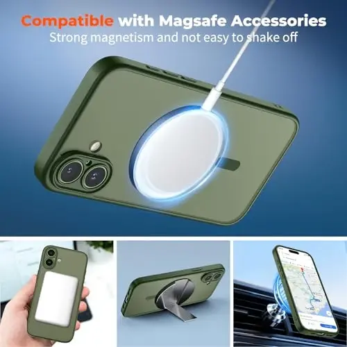 zapica Magnetic for iPhone 17 Case, Upgraded [Camera Control Button] [Full Camera Protection] [with 1 Screen Protector] Translucent Matte Shockproof Protective Phone Cover, Cedar Green - 3
