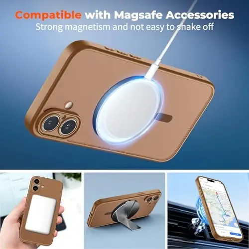 zapica Magnetic for iPhone 17 Case, Upgraded [Camera Control Button] [Full Camera Protection] [with 1 Screen Protector] Translucent Matte Shockproof Protective Phone Cover, Dark Brown - 3