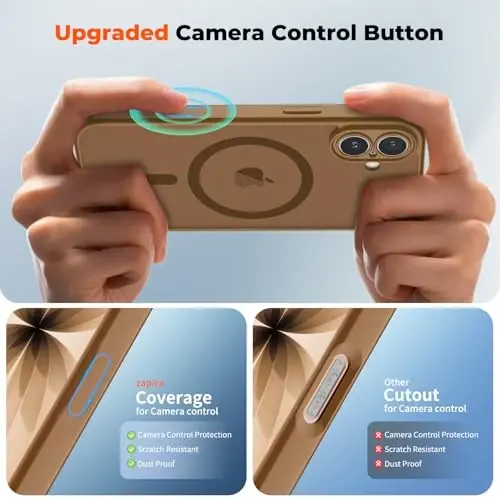 zapica Magnetic for iPhone 17 Case, Upgraded [Camera Control Button] [Full Camera Protection] [with 1 Screen Protector] Translucent Matte Shockproof Protective Phone Cover, Dark Brown - 4