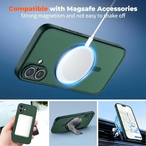 zapica Magnetic for iPhone 17 Case, Upgraded [Camera Control Button] [Full Camera Protection] [with 1 Screen Protector] Translucent Matte Shockproof Protective Phone Cover, Dark Green - 3