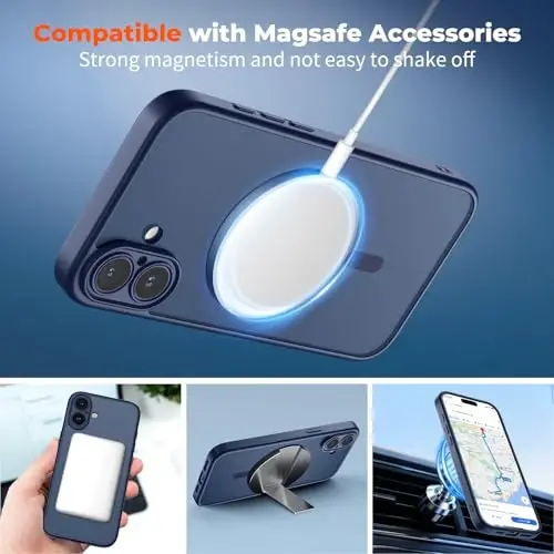 zapica Magnetic for iPhone 17 Case, Upgraded [Camera Control Button] [Full Camera Protection] [with 1 Screen Protector] Translucent Matte Shockproof Protective Phone Cover, Deep Blue - 3