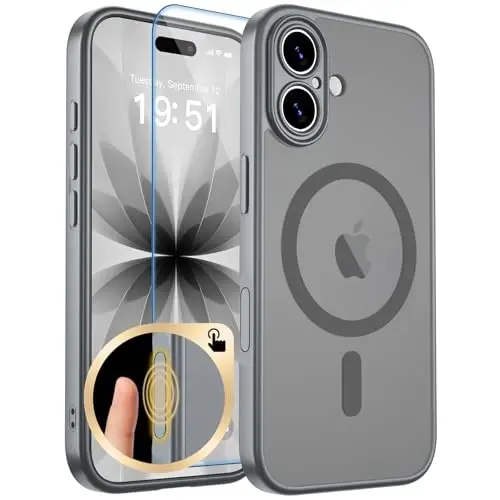 zapica Magnetic for iPhone 17 Case, Upgraded [Camera Control Button] [Full Camera Protection] [with 1 Screen Protector] Translucent Matte Shockproof Protective Phone Cover, Gray 