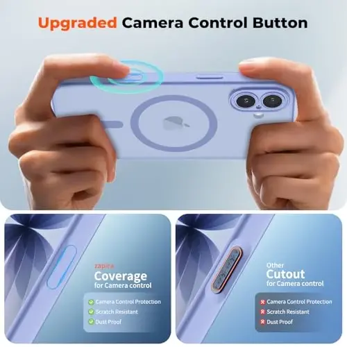 zapica Magnetic for iPhone 17 Case, Upgraded [Camera Control Button] [Full Camera Protection] [with 1 Screen Protector] Translucent Matte Shockproof Protective Phone Cover, Mist Blue - 4