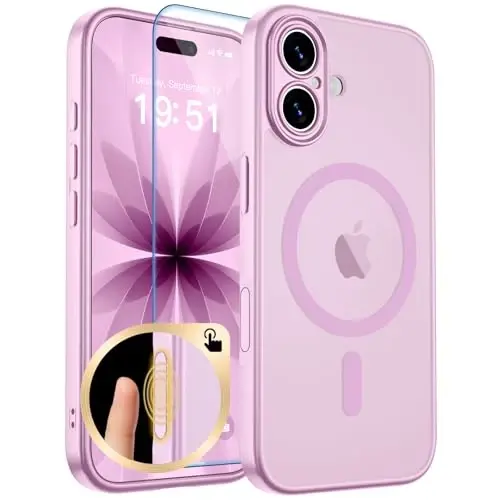 zapica Magnetic for iPhone 17 Case, Upgraded [Camera Control Button] [Full Camera Protection] [with 1 Screen Protector] Translucent Matte Shockproof Protective Phone Cover, Purple Pink 