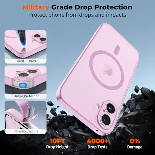 zapica Magnetic for iPhone 17 Case, Upgraded [Camera Control Button] [Full Camera Protection] [with 1 Screen Protector] Translucent Matte Shockproof Protective Phone Cover, Purple Pink - 6