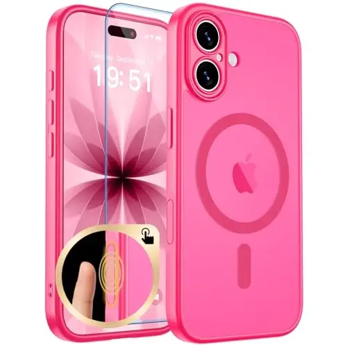 zapica Magnetic for iPhone 17 Case, Upgraded [Camera Control Button] [Full Camera Protection] [with 1 Screen Protector] Translucent Matte Shockproof Protective Phone Cover, Rose Pink - 1