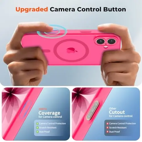 zapica Magnetic for iPhone 17 Case, Upgraded [Camera Control Button] [Full Camera Protection] [with 1 Screen Protector] Translucent Matte Shockproof Protective Phone Cover, Rose Pink - 4