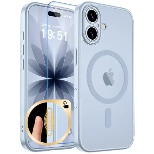 zapica Magnetic for iPhone 17 Case, Upgraded [Camera Control Button] [Full Camera Protection] [with 1 Screen Protector] Translucent Matte Shockproof Protective Phone Cover, Silver Blue 