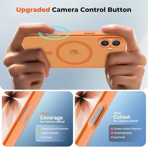 zapica Magnetic for iPhone 17 Case, Upgraded [Camera Control Button] [Full Camera Protection] [with 1 Screen Protector] Translucent Matte Shockproof Protective Phone Cover, Starry Orange - 4