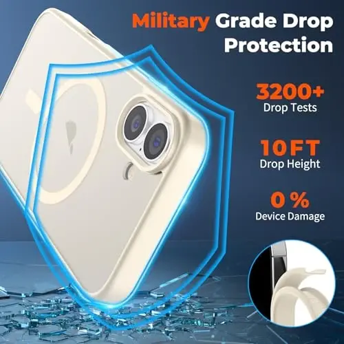zapica Magnetic for iPhone 17 Case, with [Tempered Glass Screen Protector] [Compatible with MagSafe] Translucent Matte Shockproof Anti-Scratch Phone Cover, Antique White - 4