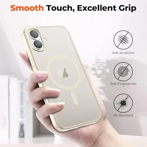 zapica Magnetic for iPhone 17 Case, with [Tempered Glass Screen Protector] [Compatible with MagSafe] Translucent Matte Shockproof Anti-Scratch Phone Cover, Antique White - 6