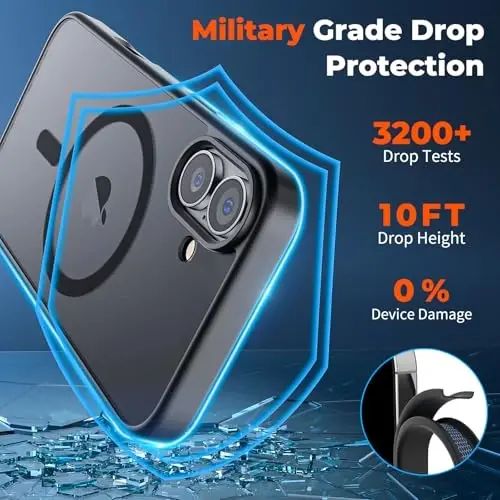 zapica Magnetic for iPhone 17 Case, with [Tempered Glass Screen Protector] [Compatible with MagSafe] Translucent Matte Shockproof Anti-Scratch Phone Cover, Black - 4