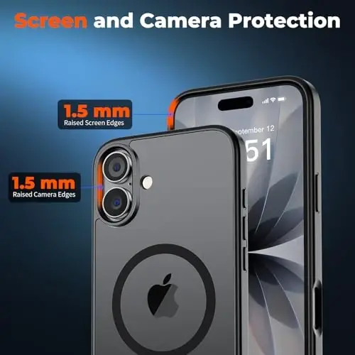 zapica Magnetic for iPhone 17 Case, with [Tempered Glass Screen Protector] [Compatible with MagSafe] Translucent Matte Shockproof Anti-Scratch Phone Cover, Black - 5