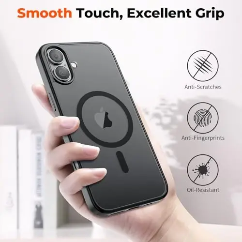 zapica Magnetic for iPhone 17 Case, with [Tempered Glass Screen Protector] [Compatible with MagSafe] Translucent Matte Shockproof Anti-Scratch Phone Cover, Black - 6