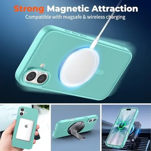 zapica Magnetic for iPhone 17 Case, with [Tempered Glass Screen Protector] [Compatible with MagSafe] Translucent Matte Shockproof Anti-Scratch Phone Cover, Blue Green - 3