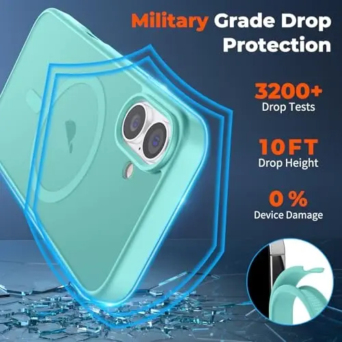 zapica Magnetic for iPhone 17 Case, with [Tempered Glass Screen Protector] [Compatible with MagSafe] Translucent Matte Shockproof Anti-Scratch Phone Cover, Blue Green - 4