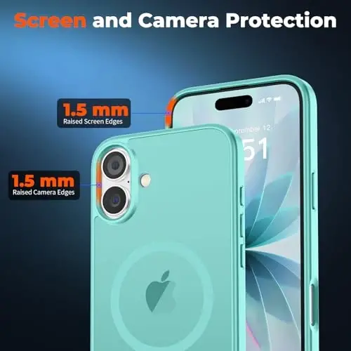 zapica Magnetic for iPhone 17 Case, with [Tempered Glass Screen Protector] [Compatible with MagSafe] Translucent Matte Shockproof Anti-Scratch Phone Cover, Blue Green - 5