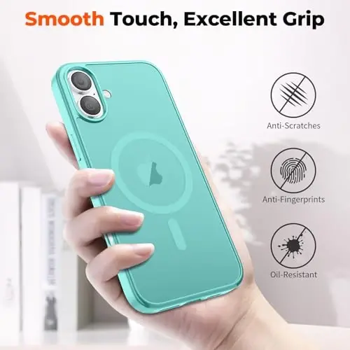 zapica Magnetic for iPhone 17 Case, with [Tempered Glass Screen Protector] [Compatible with MagSafe] Translucent Matte Shockproof Anti-Scratch Phone Cover, Blue Green - 6