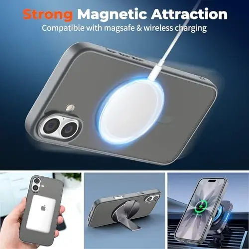 zapica Magnetic for iPhone 17 Case, with [Tempered Glass Screen Protector] [Compatible with MagSafe] Translucent Matte Shockproof Anti-Scratch Phone Cover, Dark Gray - 3