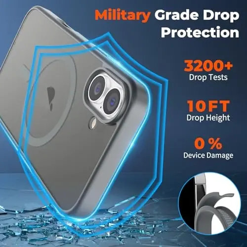 zapica Magnetic for iPhone 17 Case, with [Tempered Glass Screen Protector] [Compatible with MagSafe] Translucent Matte Shockproof Anti-Scratch Phone Cover, Dark Gray - 4