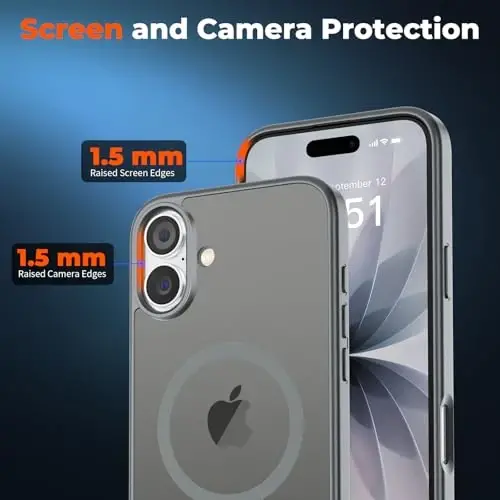 zapica Magnetic for iPhone 17 Case, with [Tempered Glass Screen Protector] [Compatible with MagSafe] Translucent Matte Shockproof Anti-Scratch Phone Cover, Dark Gray - 5