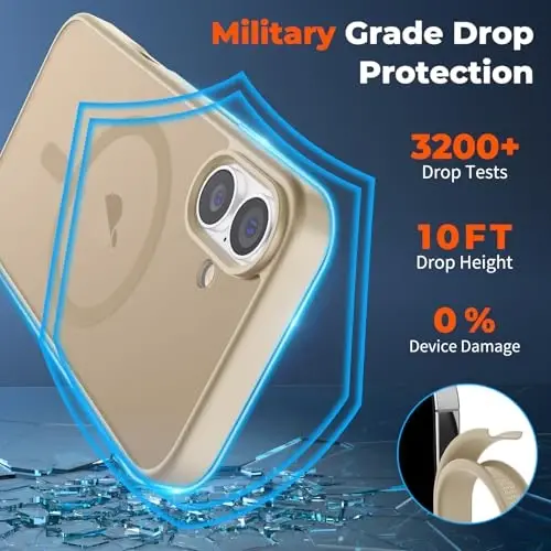 zapica Magnetic for iPhone 17 Case, with [Tempered Glass Screen Protector] [Compatible with MagSafe] Translucent Matte Shockproof Anti-Scratch Phone Cover, Desert Gold - 4