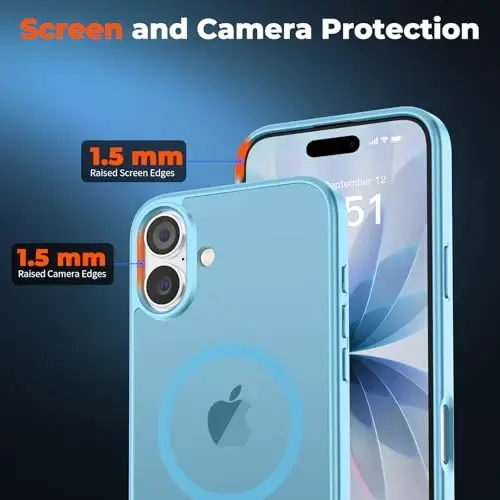 zapica Magnetic for iPhone 17 Case, with [Tempered Glass Screen Protector] [Compatible with MagSafe] Translucent Matte Shockproof Anti-Scratch Phone Cover, Light Blue - 5
