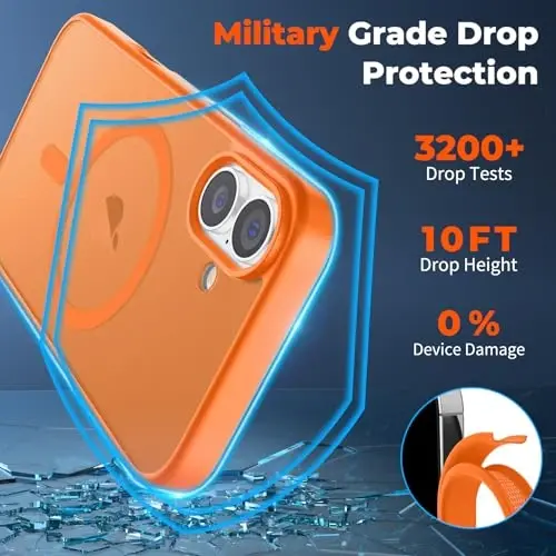 zapica Magnetic for iPhone 17 Case, with [Tempered Glass Screen Protector] [Compatible with MagSafe] Translucent Matte Shockproof Anti-Scratch Phone Cover, Orange - 4